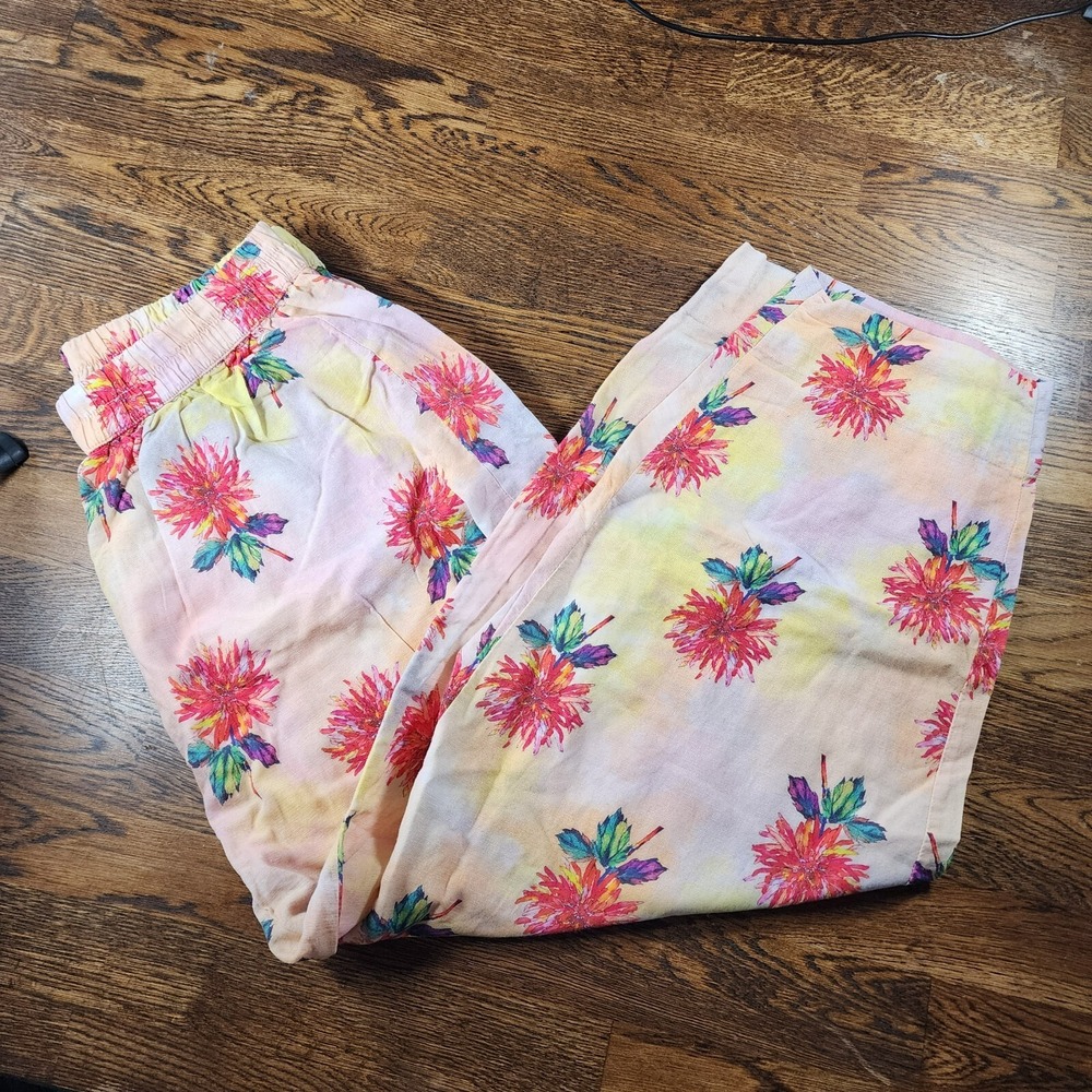 Boho‎ Ethnic Woven Pants Size L Orange Floral Long